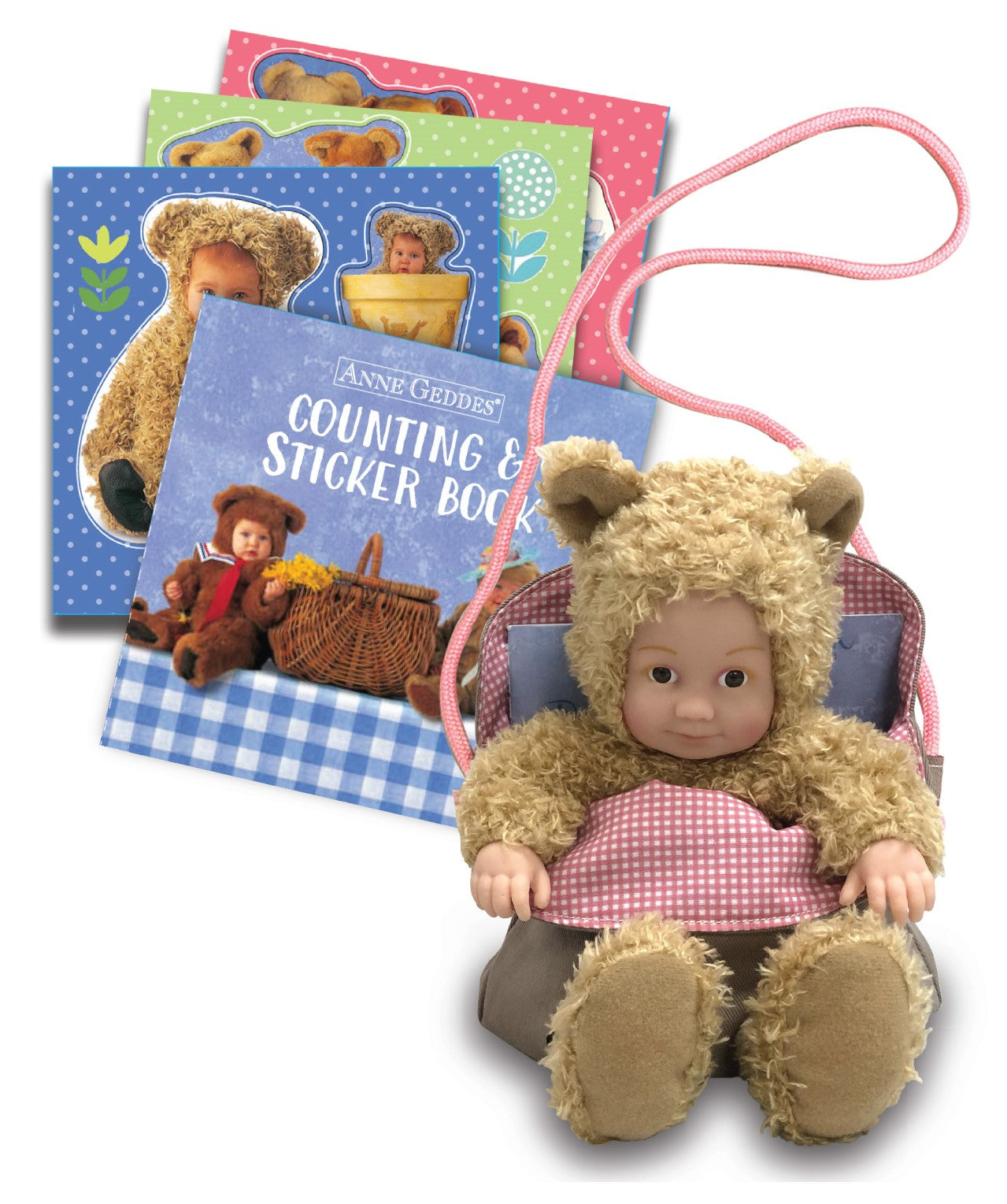 Anne Geddes Ursulet 23 cm cu mini-carte cu stickere si punga mica de panza