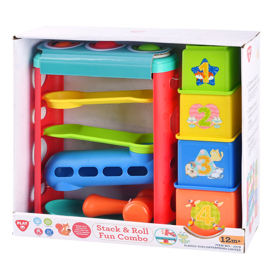 Stack & Roll Fun Combo - Joc bebe cu ciocan si cuburi 2 in 1