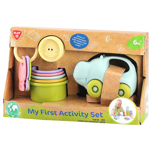 Set Activitati Din Plastic Reciclat (Cupe Stivuibile + Portchei + Masinuta Hippo)