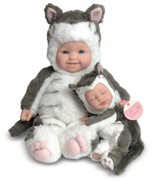 Anne Geddes Set surori pisicute 38 cm - alb/gri