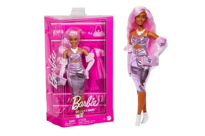 Papusa Barbie Deluxe Style - Metallic Outfit cu par roz / 2