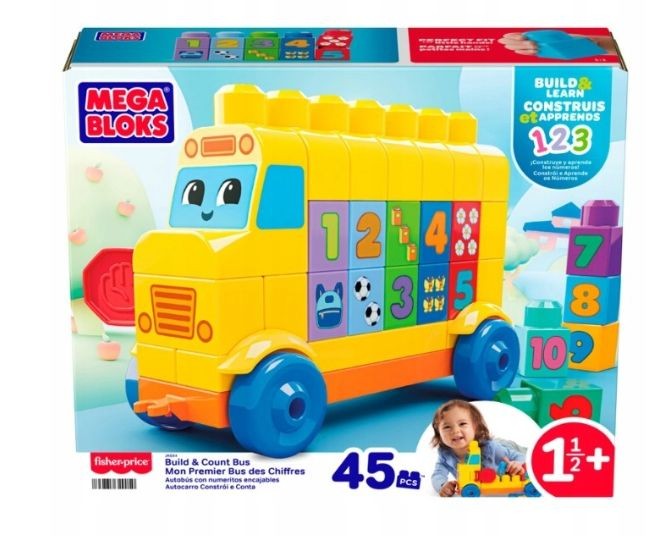 MEGA Bloks Autobuz Construieste si numara, masina cu blocuri, 45 piese