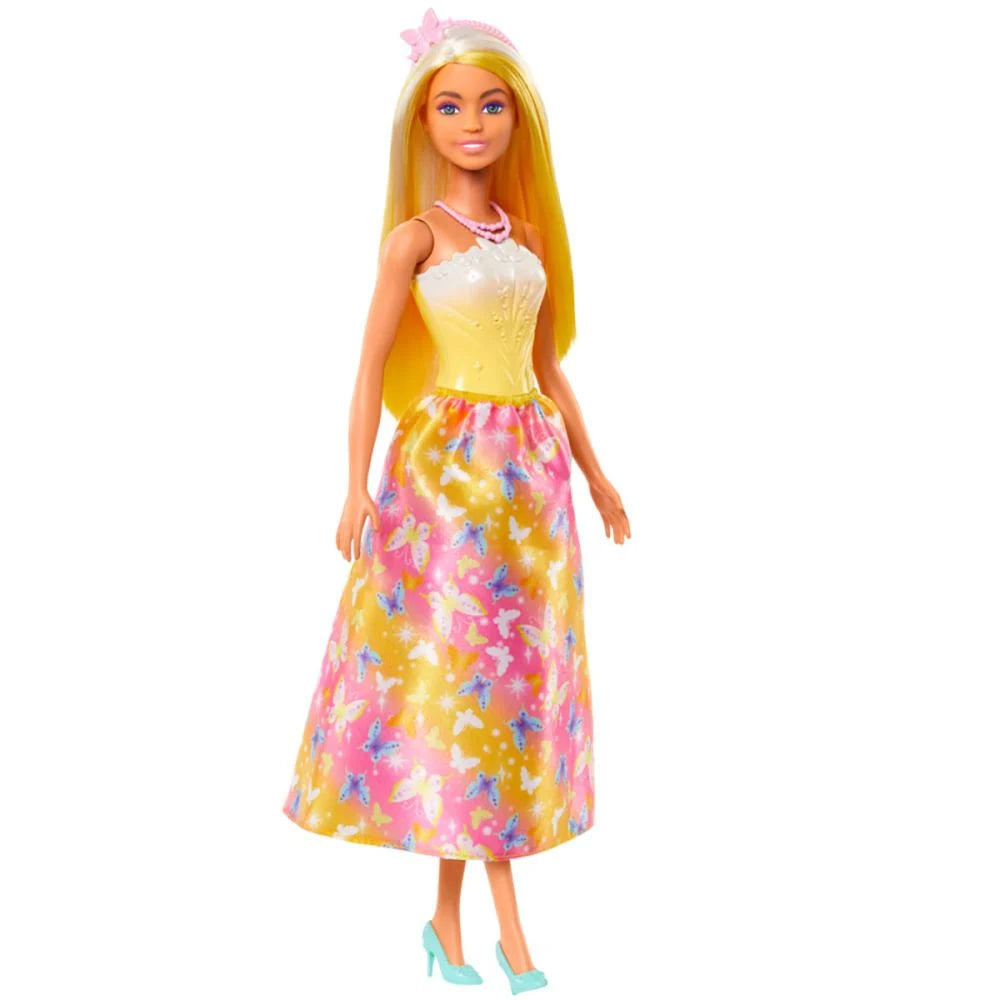 Papusa printesa Barbie par blond cu suvite galbene
