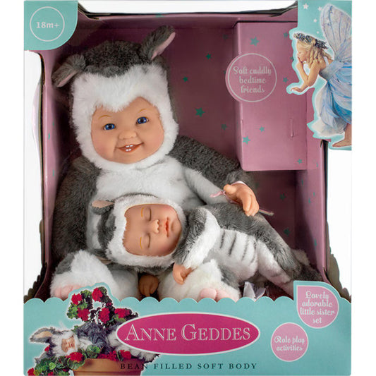 Anne Geddes - Set surori pisicute 38 cm - alb/gri