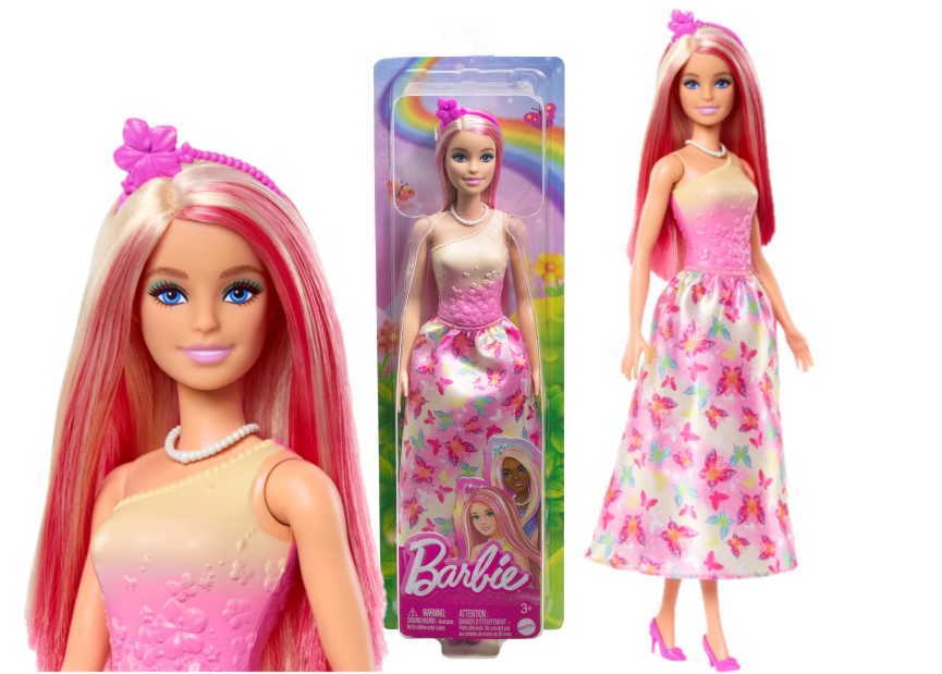 Papusa printesa Barbie par blond cu suvite roz