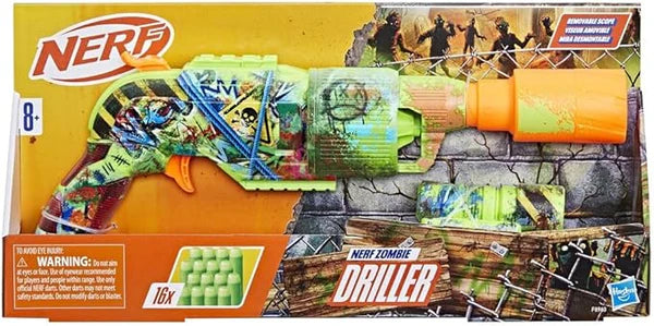 Blaster Nerf Zombie Driller cu 16 proiectile / 4