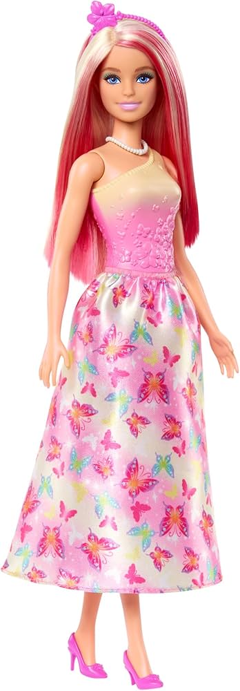 Papusa printesa Barbie par blond cu suvite roz