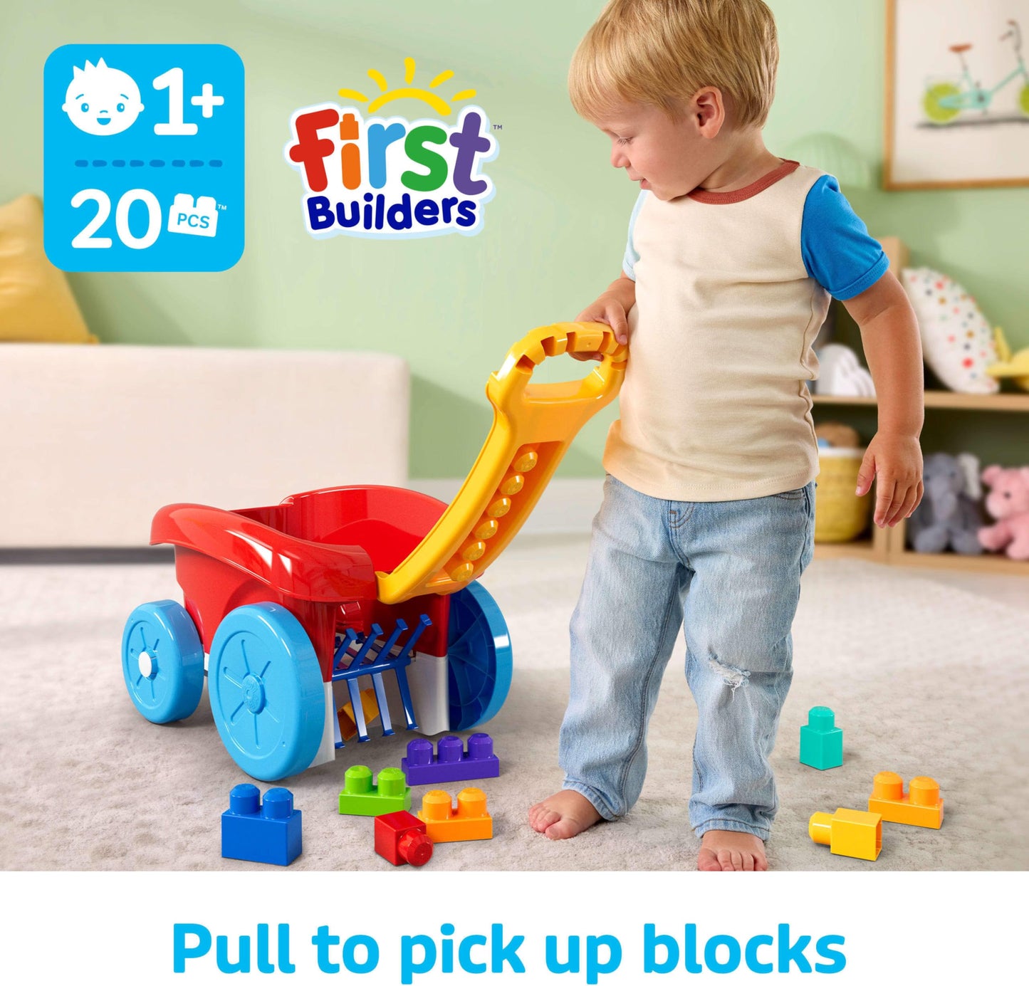 Mega Bloks First Builders Set constructor cu carucior de tras