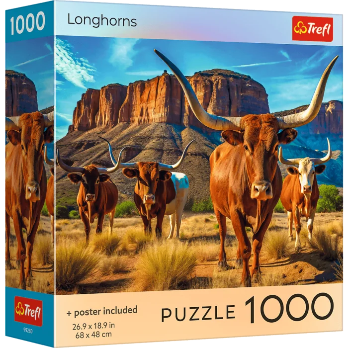 Puzzle 1000 piese Square Box with poster - Longhorns