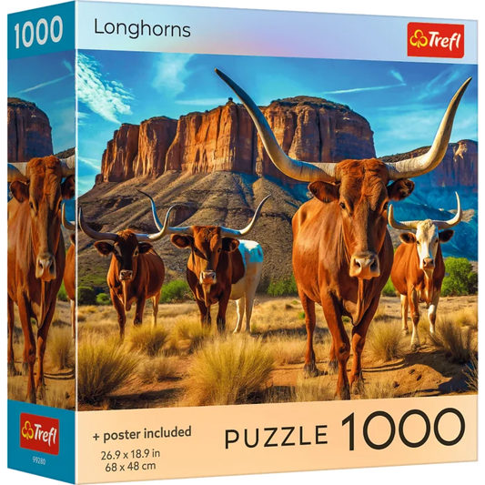 Puzzle 1000 piese Square Box with poster - Longhorns