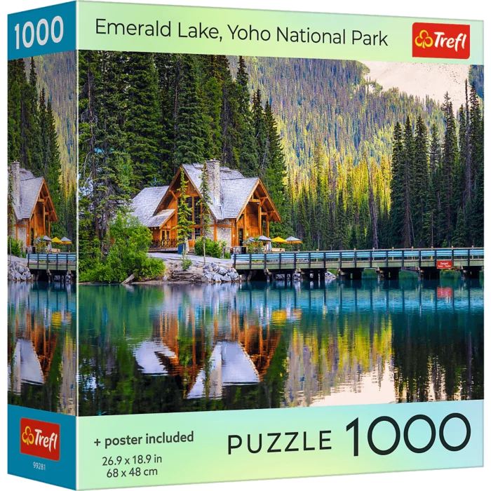 Puzzle 1000 piese Square Box with poster - Emerald Lake, Yoho National Park