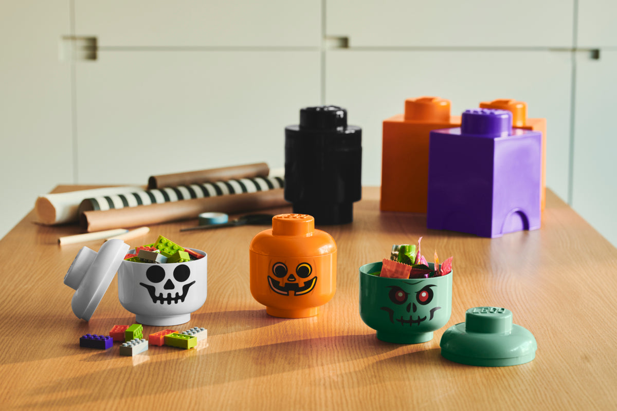 Cutie Depozitare Mica (S) Cap Minifigurina LEGO (16x18,5cm) - Schelet Verde