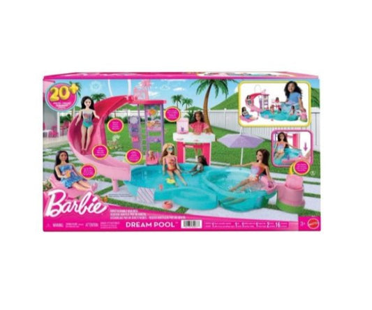 Barbie Dream Pool, 6 zone de joac?, piscina cu tobogan, jacuzzi