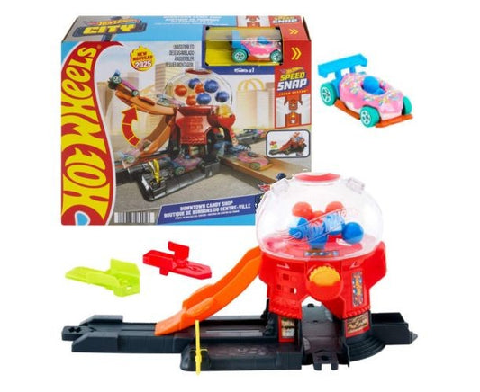 Pista Hot Wheels Downtown Candy Shop, cu masinuta