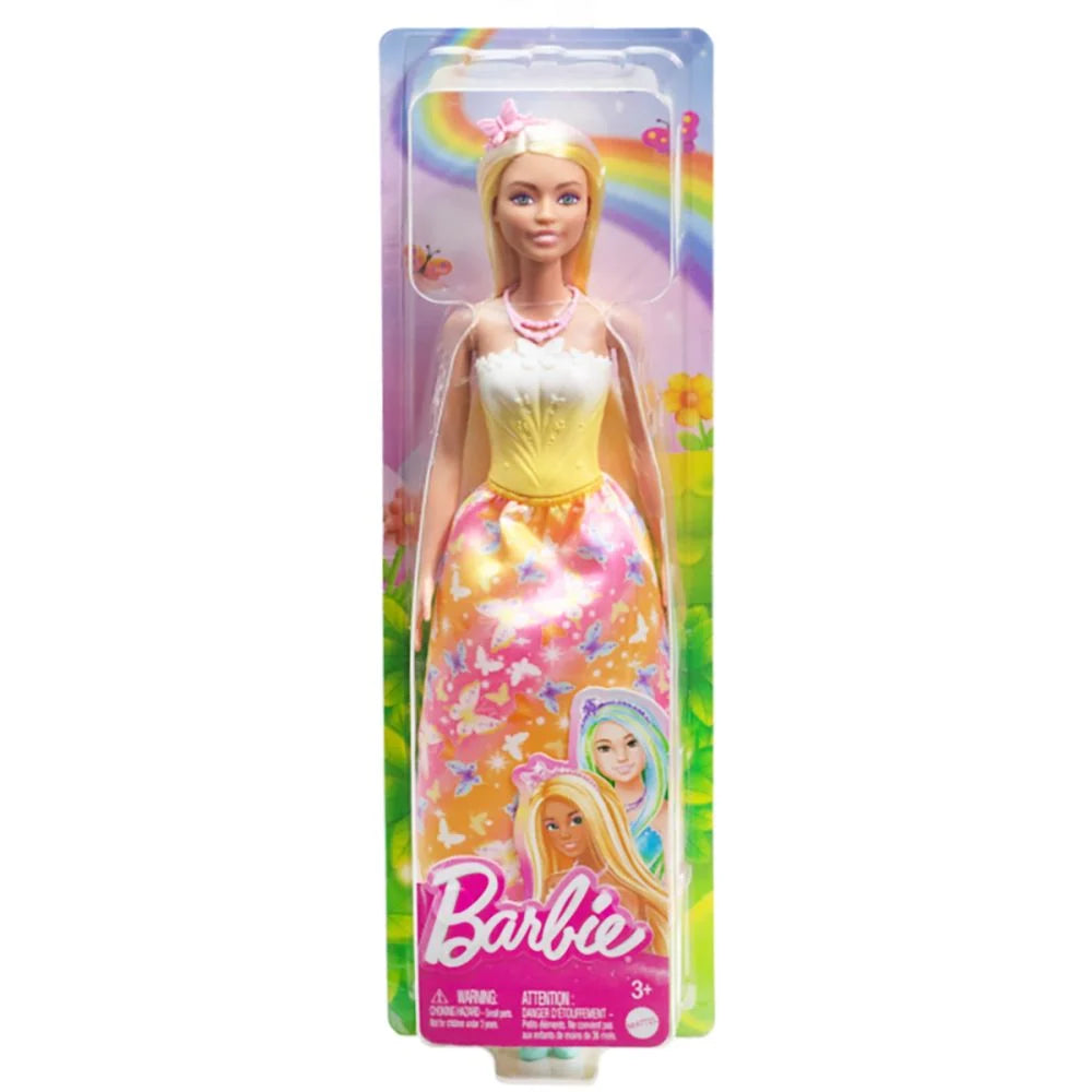 Papusa printesa Barbie par blond cu suvite galbene
