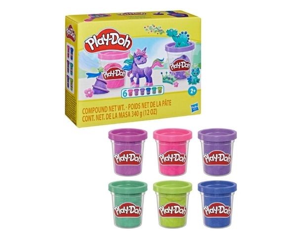 Set PlaDoh 6 cutii pasta modelatoare cu sclipici