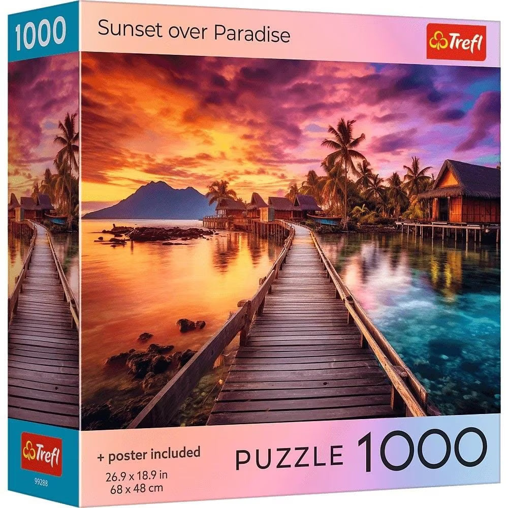 Puzzle 1000 piese Square Box with poster - Sunset over Paradise
