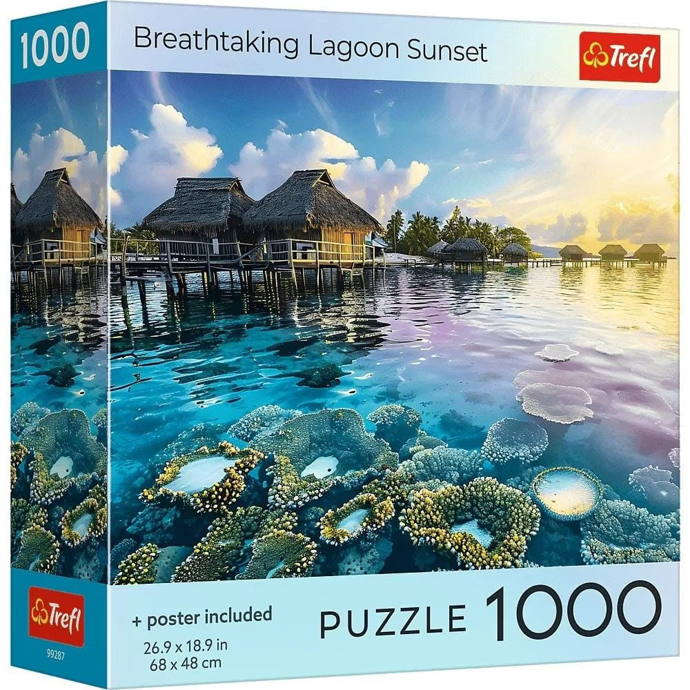 Puzzle 1000 piese Square Box with poster - Breathtaking Lagoon Sunset