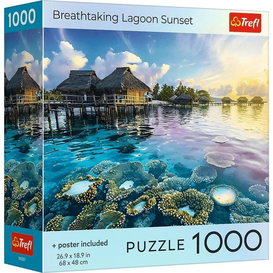 Puzzle 1000 piese Square Box with poster - Breathtaking Lagoon Sunset