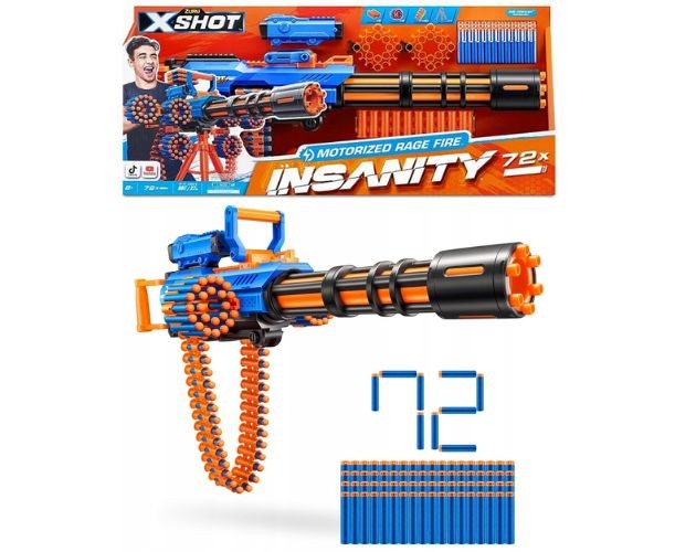 X-Shot - Mitraliera Insanity cu trepied, 72 darts / 2